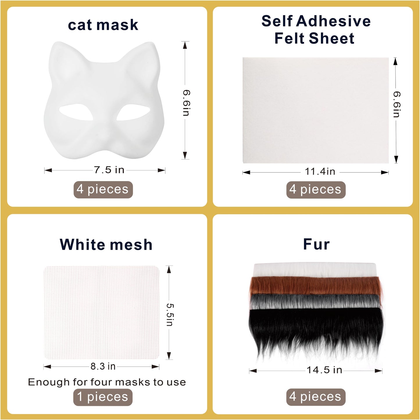 B BBPM Therian Mask Kit Cat Fox Masks with Fur & Eye Mesh and Felt Sheet 4PCS Furry Animal Mask to Paint Arts Crafts Gear Diy for Halloween, Cosplay,Masquerade Therian Accessory
