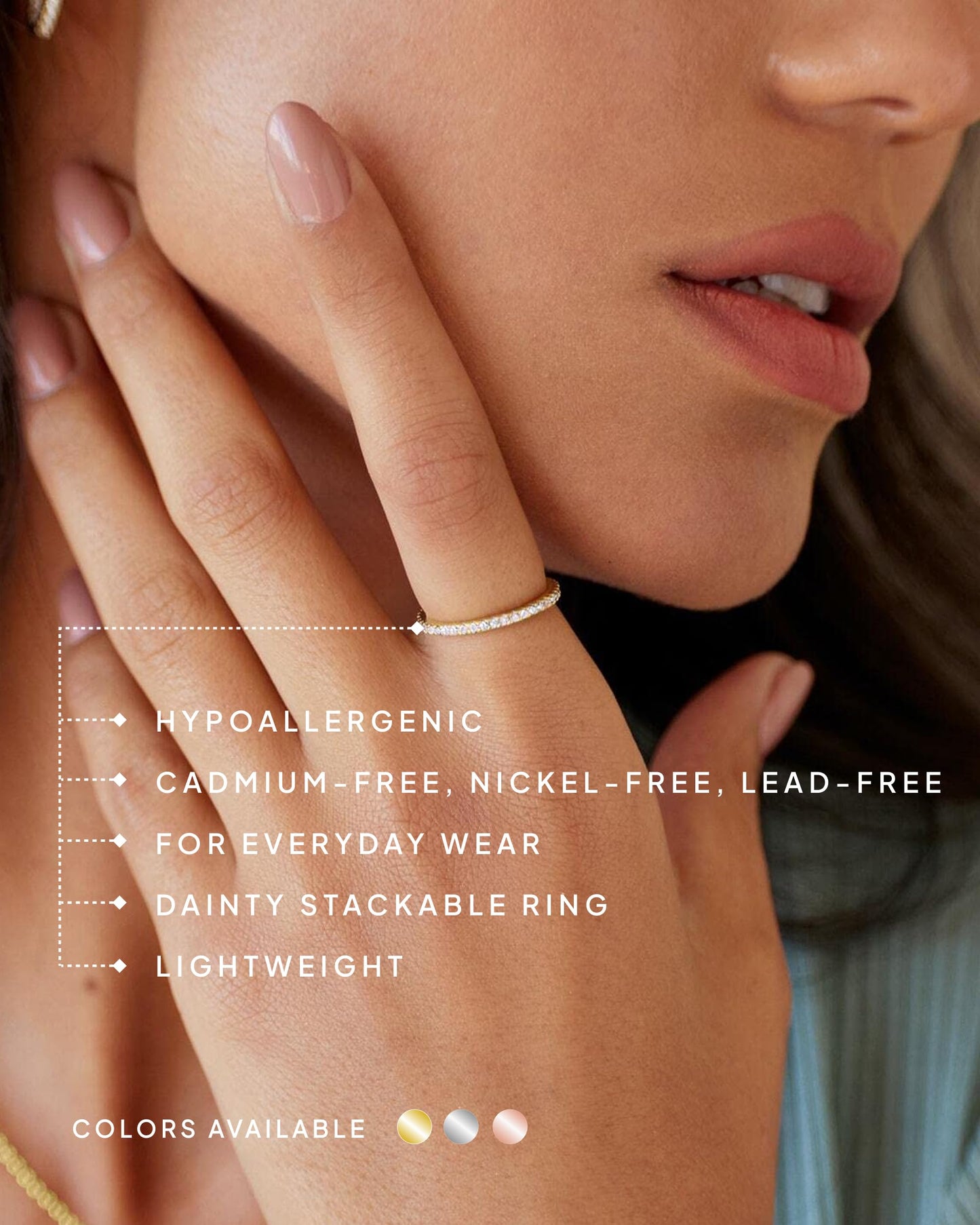 PAVOI 14K Rose Gold Plated 925 Sterling Silver Stackable CZ Ring for Women | Thin Band for Stacking | Simulated Diamond Eternity Wedding Band | Size 7