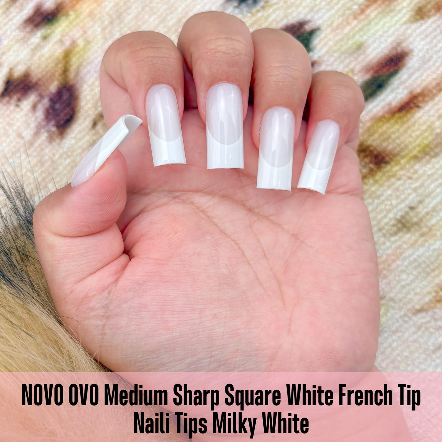 NOVO OVO Medium Square French Tip Nail Tips, Extra Thick Soft Gel Tips Full Cover, 180Pcs Milky White Pre-Etched False Nails (Need Builder Glue Gel & Top Coat), 15 Sizes Press on Nail Extension Kit