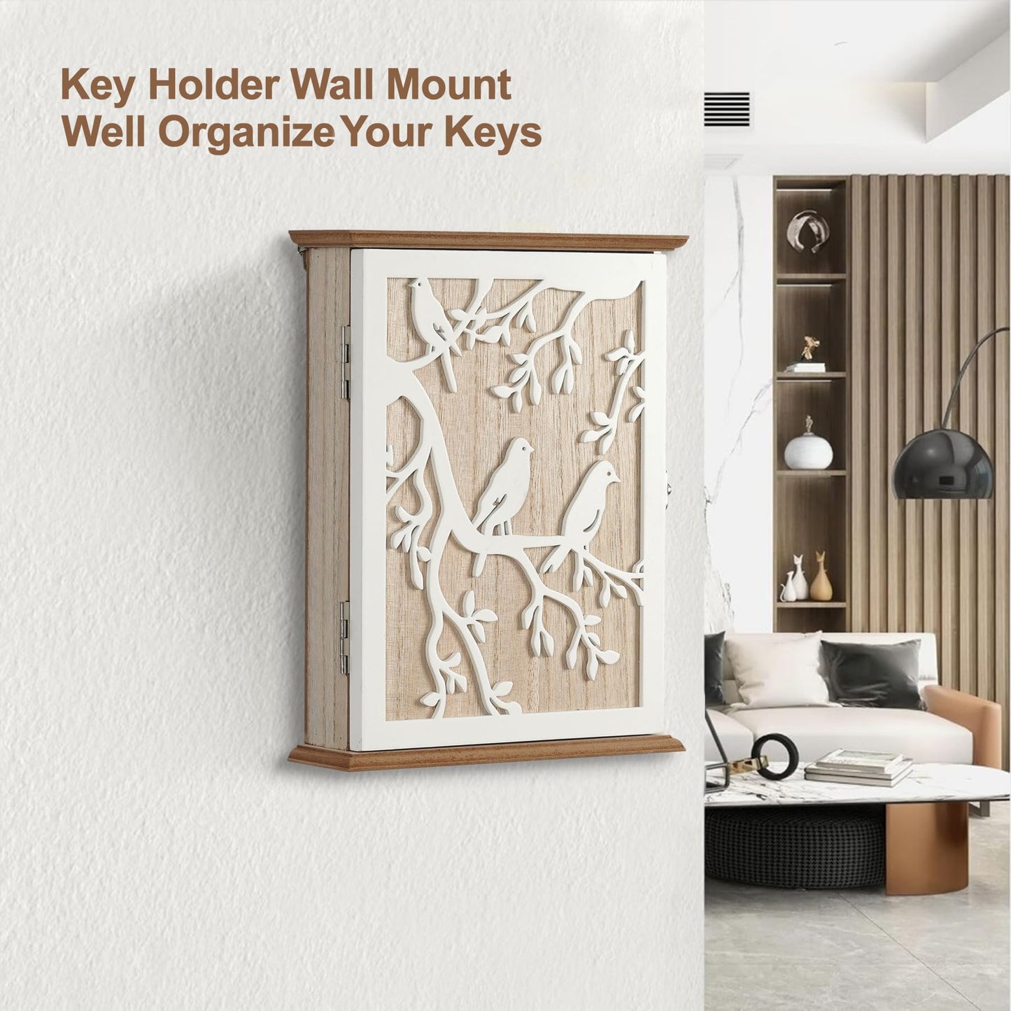 AHUONEL Key Holder for Wall Key Holder Wall Mount, Key Hooks Hanging Key Rack Wall Key Holder, Wood Key Hanger Wall Mount Key Organizer with 6 Key Hooks for Home Decor Office Entryway Hallway