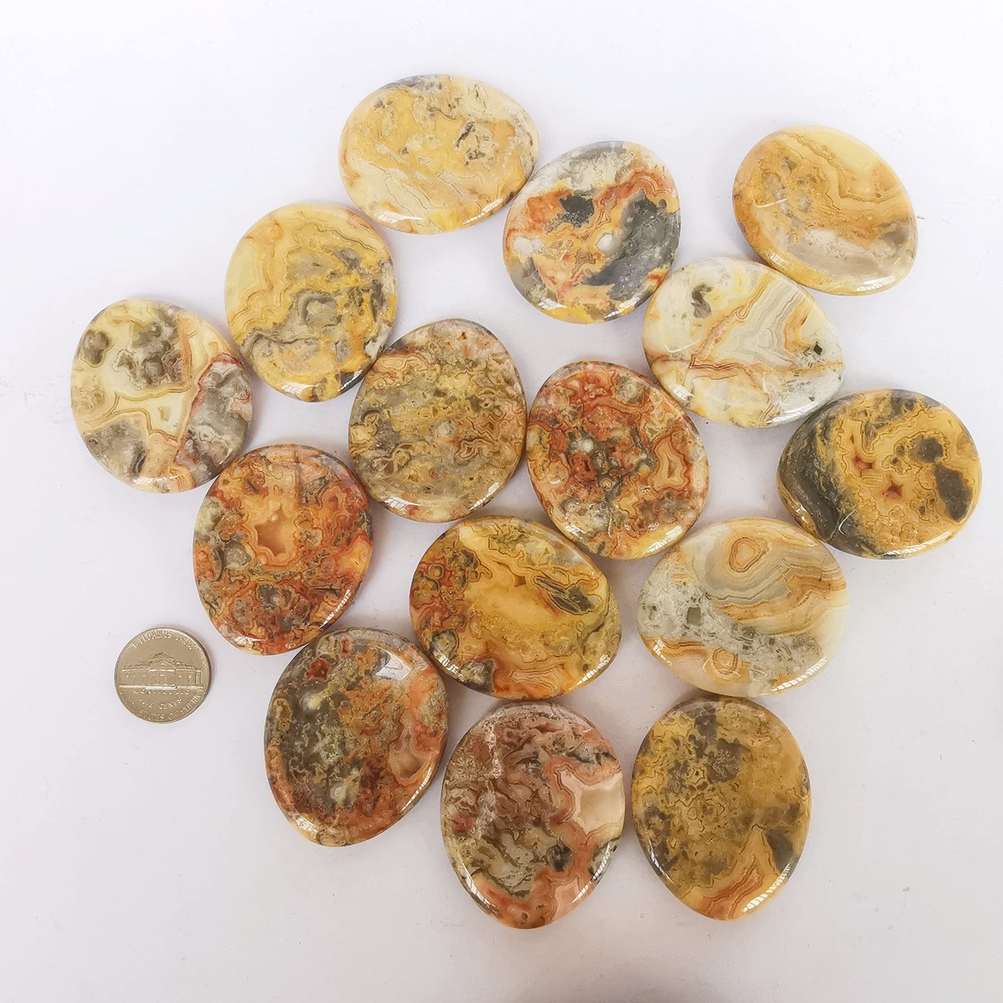Bacatgem Natural Yellow Crazy Lace Agate Water Drop Chakra Thumb Worry Stone,Stress Relax Healing Reiki Crystal Pocket Palm Stones
