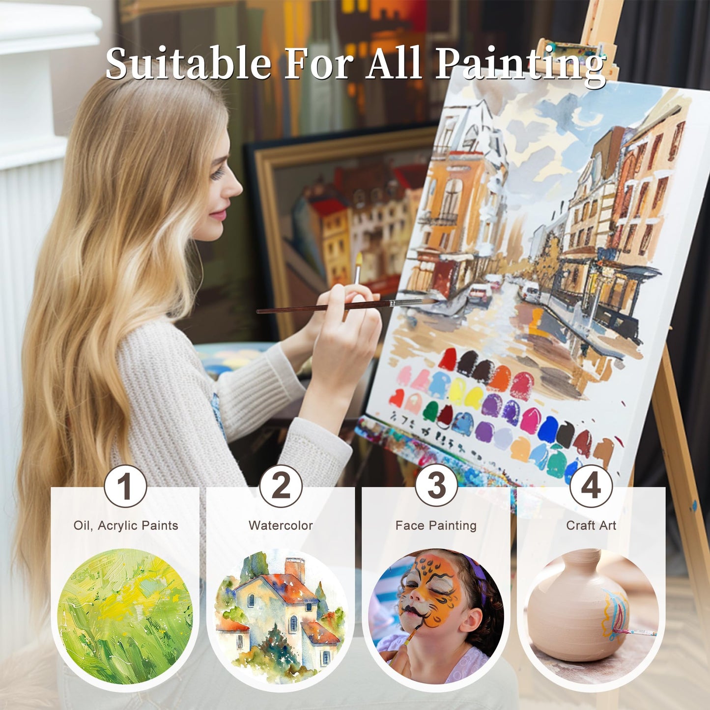 26pcs Paint Brush Set, Acrylic Paint Brushes, Paint Brushes with Filbert, Flat, Angle, Fan, Round, Acrylic Brush for Watercolor, Acrylic Canvas Paintings, Face Painting, Body Painting