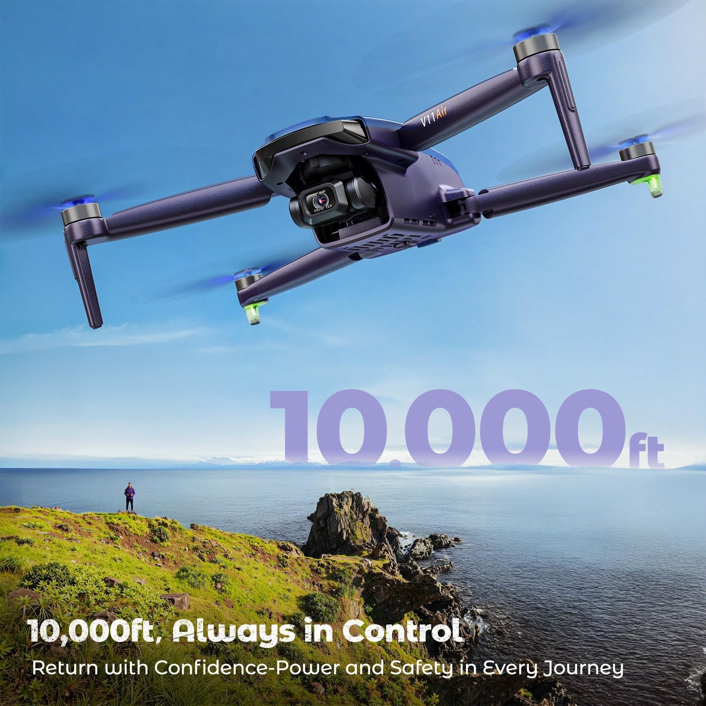 V11Air Drone with 6K UHD Camera for Adults, 3-Axis Brushless Gimbal, 4K/30FPS Video, 70Mins Flight Time with 2 Batteries Professional Quadcopter, 10000ft FPV Digital Transmission and Auto Return