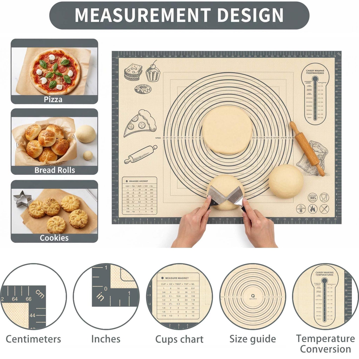Silicone Baking Pastry Dough Mat - 28x20Inch Extra Large Cookie Bread Rolling Mats Sheet, Nonstick Kitchen Counter Kneading Board Thick Reusable Pie Cookies Pizza Fondant Making Matt Baking Supplies