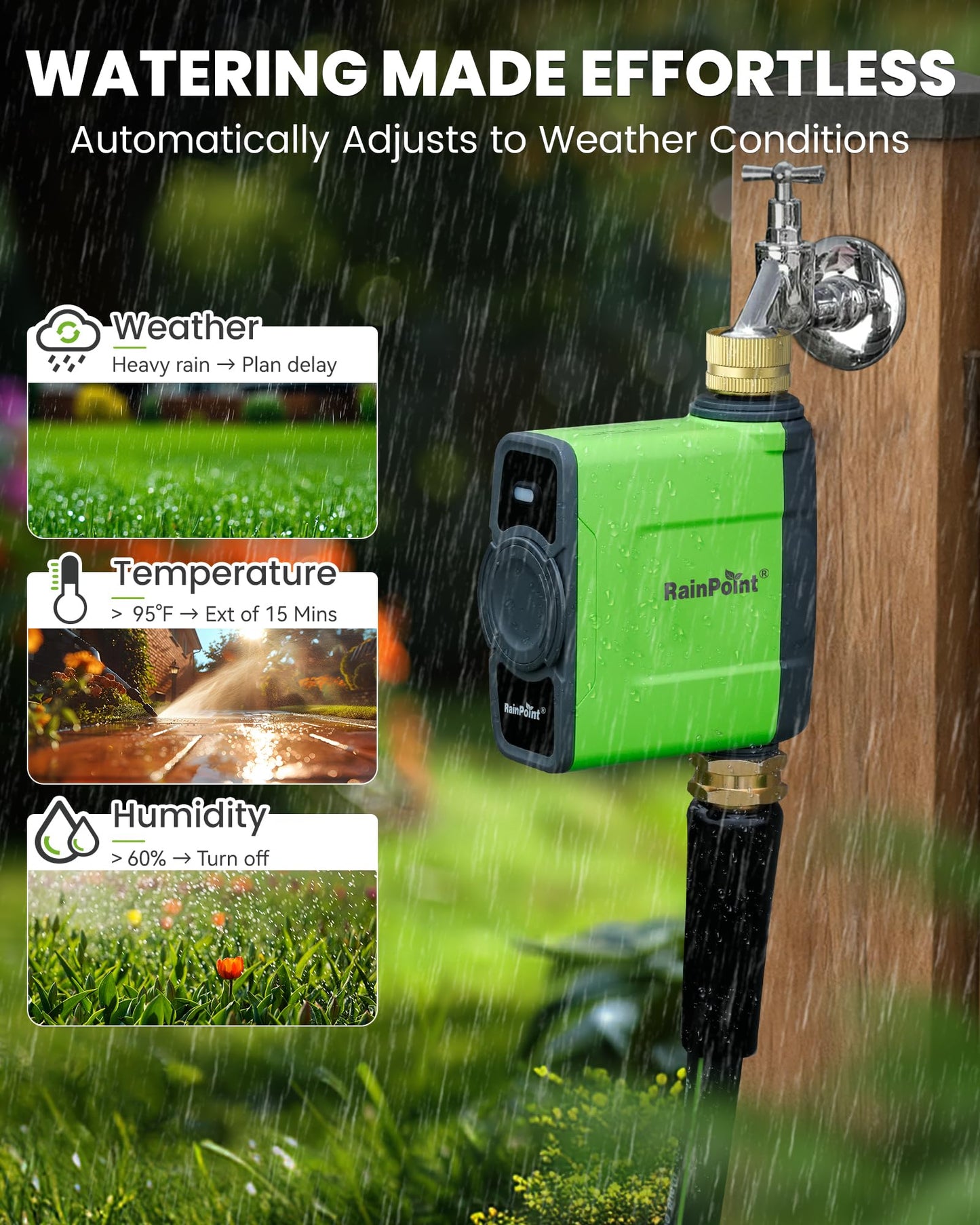 RAINPOINT WiFi Water Timer for Garden Hose, WiFi Sprinkler Controller, Smart Hose Timer Valve, Automatic Drip Irrigation System/Rain Delay for Garden/Lawn/Yard (Brass Inlet, WiFi Gateway)