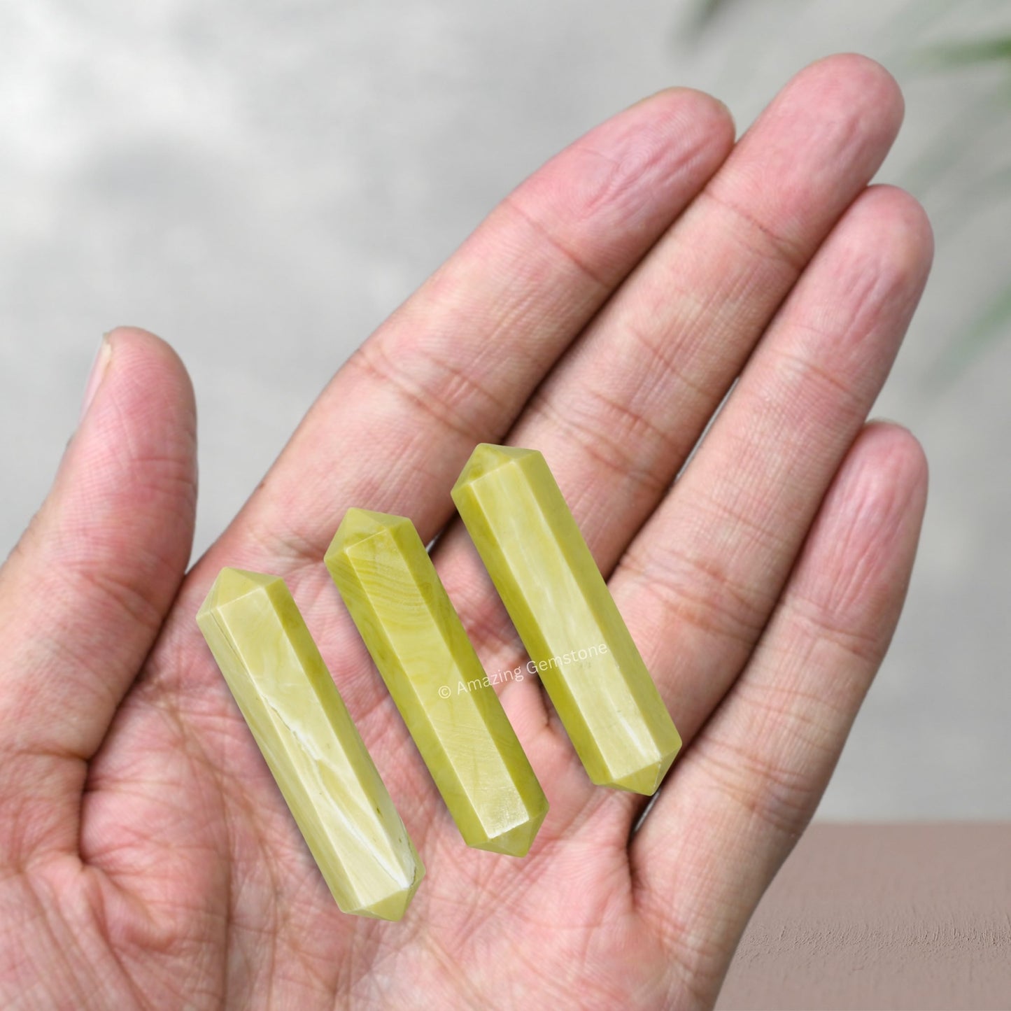 Amazing Gemstone Serpentine Crystal Points Bulk Healing Crystals - Pack of 3 Double Terminated Healing Wand Point Bulk Crystals for Crafts, Crystal Grid, DIY Work - Premium Crystals - Beginners Gifts