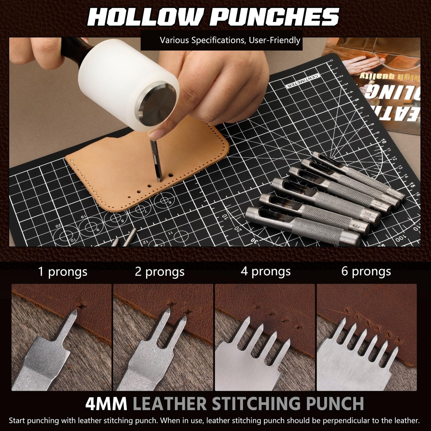 CBHGFEA Leather Working Kit, Leather Working Tools and Crafting Kit with Custom Storage Bag, Engraving, Cutting, Sewing, Stamping, Sanding Supplies for DIY Handicraft Making and Repair