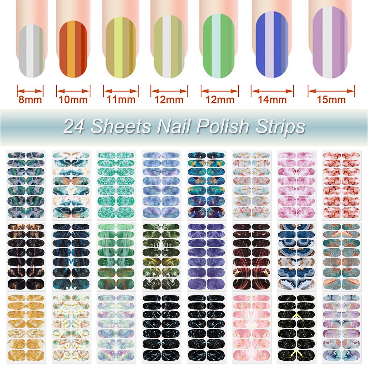 DANNEASY 24 Sheets Full Nail Wraps for Women - Marble Print, Nail Polish Strips Self Adhesive Gel Nail Stickers Acrylic Manicure Strips Nails Art Accessories with 1pc File, Cuticle Stick