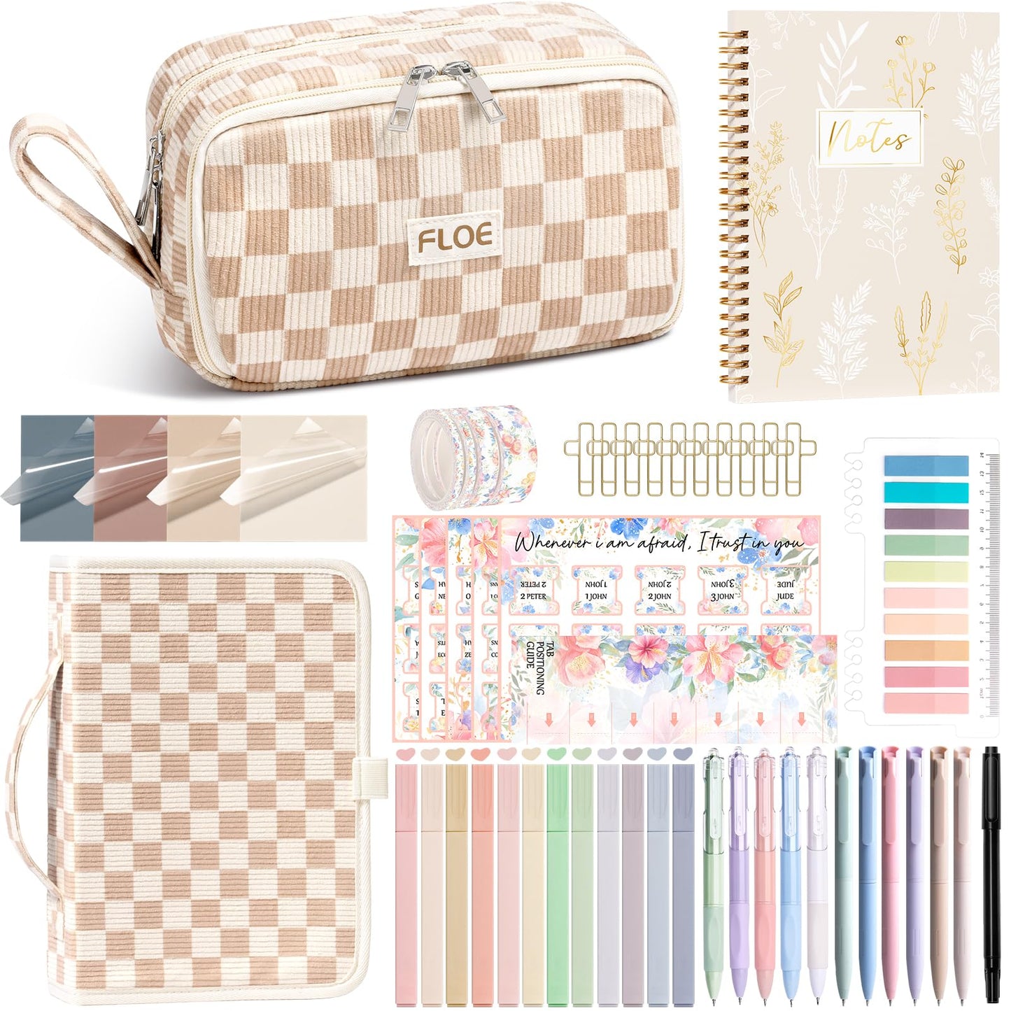 Bible Study Supplies Journaling Kit for Women with Bible Cover Case, Mothers Day Christian Gifts for Women Mom, Bible Study Tools Accessories Set w/Highlighter Pen, Pencil Case Notebook Annotation Kit