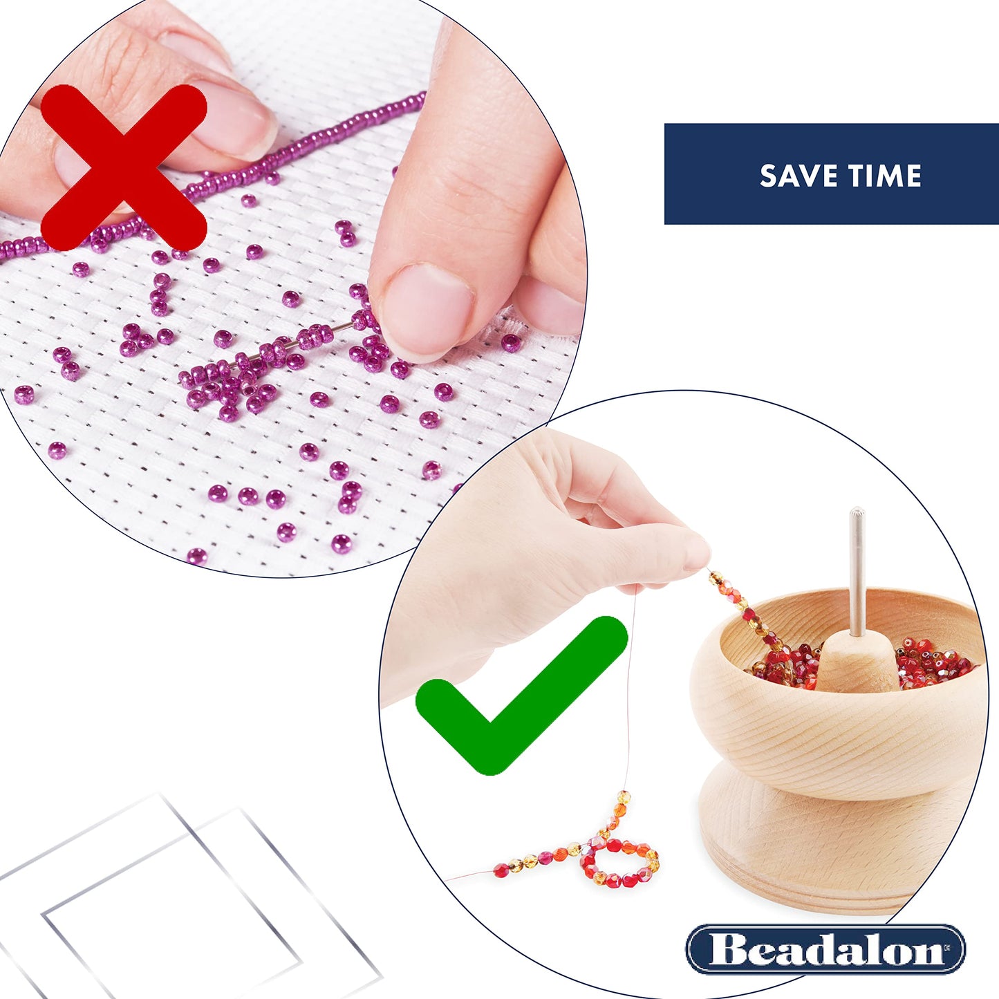 Beadalon Spin N Bead Spinner for Fast Stringing - Ideal for Beaders, Jewelry Makers & Designers - Wood Bowl with Big Eye Needle - Saves Time & Loads Seed Beads Efficiently