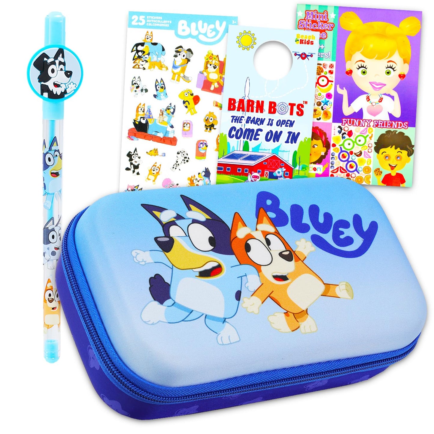 Bluey Pencil Case - Bundle of Molded Pencil Holder Case, Pen with Character Topper, Plus Stickers | Bluey School Supplies Set