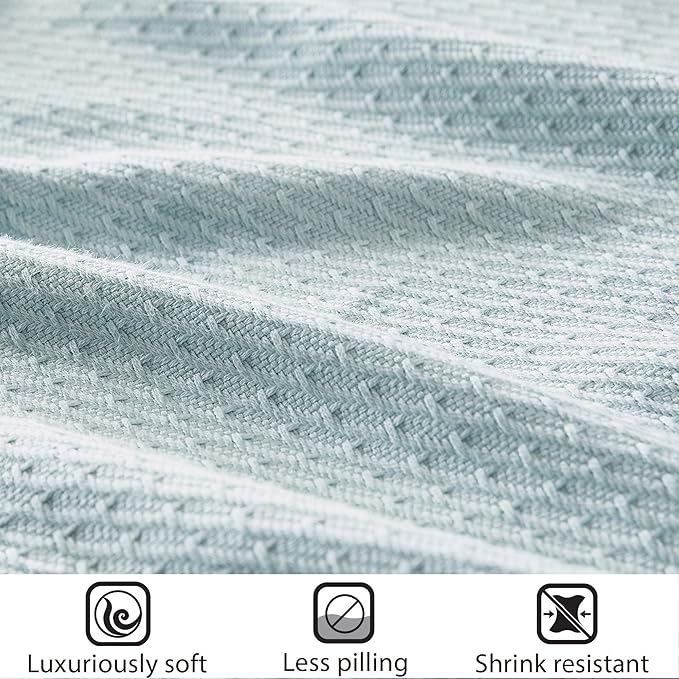 Madison Park Soft Certified 100% Egyptian Cotton Breathable Cozy Blanket, Waffle Knit Classic Design, Luxury All Season Lightweight Cover for Bed, Couch and Sofa, Light Blue Full/Queen(90"x90")
