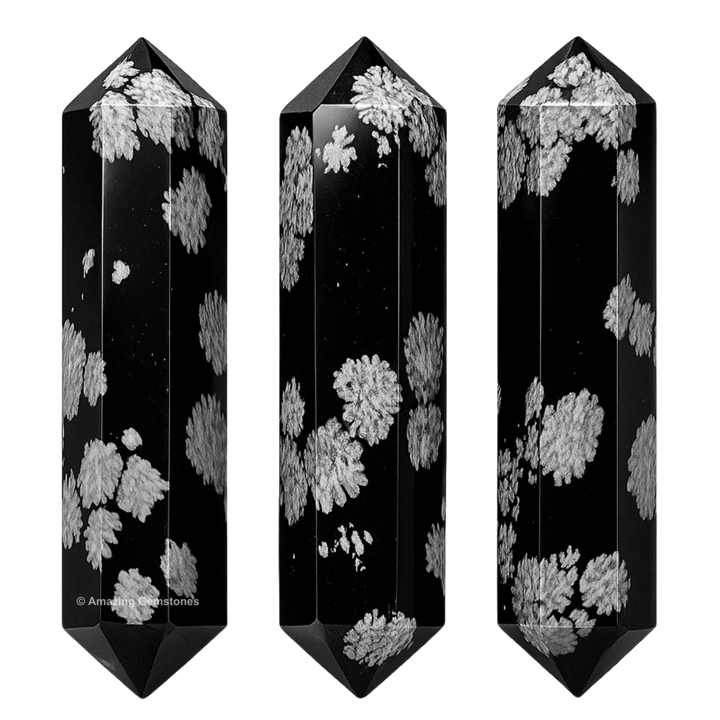 Amazing Gemstone Snowflake Obsidian Crystal Points Bulk Healing Crystals Stones - Pack of 3 Double Terminated Healing Wand Point Bulk Crystals for Crafts, Crystal Grid, DIY Work