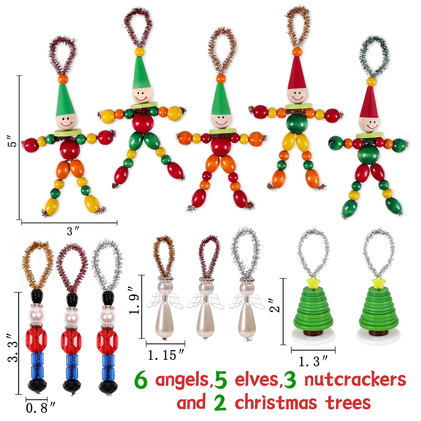 Tieshankao 16PCS Christmas Crafts DIY Beads Ornaments Kits for Adults Include Nutcracker, Angel, Elf, Tree - Xmas Holiday Toys Gifts Stocking Stuffers Decor Party Decorations Supplies(Need Assembly)