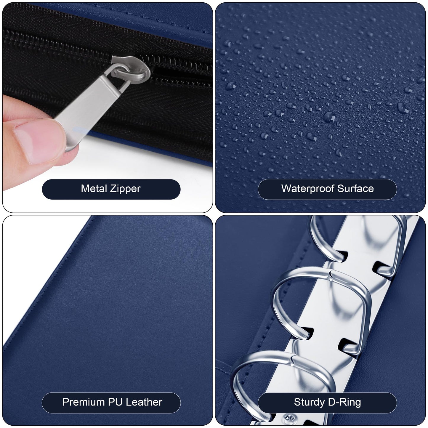 Antner Zippered 7 Ring Business Checkbook Binder Portfolio for 3-on-a-Page Business Checks, 600 Checks Capacity, PU Leather Check Binder Cover with Zipper Pouch & Dividers for 9x13 Sheets, Navy Blue