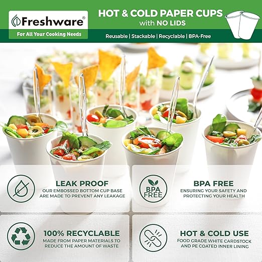 Freshware Coffee Cups 12 oz [300 Pack] Disposable Paper Cups for Hot or Iced Coffee Cup, Slushie Cup, Milkshakes, Smoothies, and Tea