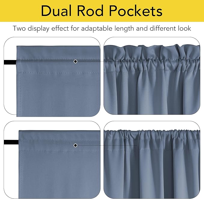 NICETOWN 100% Blackout French Door Curtain, Privacy Door Curtains for Window, 25 X 64 Inch Long Room Darkening Blinds, Thermal Insulated Window Shades for Bedroom, 1 Panel, Stone Blue