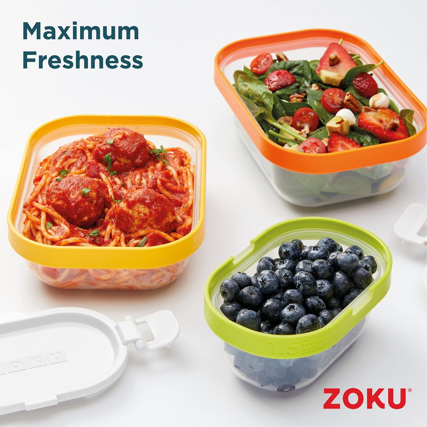 ZOKU - Nested Food Storage Container with Freezer Pack, Leak Proof with Airtight Lids, for Sandwiches, Lunches, Leftovers and more, Easy to Clean, Reusable, BPA Free (Neat Stack) (3 Piece)
