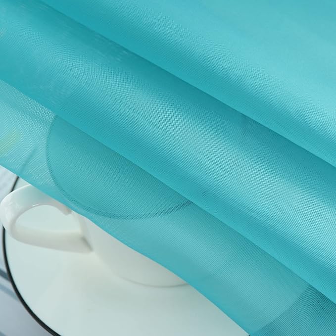 SpaceDresser Sheer Voile Window Treatment. Rod Pocket Curtain Panels for Kitchen Bedroom Living Room Drapes Sunlight Filtering Privacy Semi Home Decor Assorted Colors Sizes (Turquoise, 52 W x 45 L)