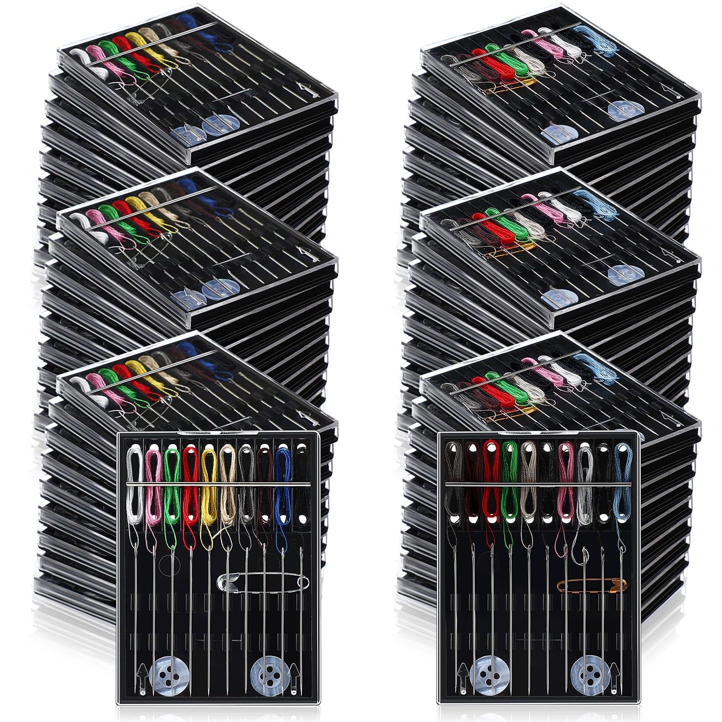 XunYee 36 Boxes Mini Sewing Kit Bulk Easy Pre Threaded Needle Kit Travel Sewing Threaded Needle Holder Small Home Travel Box with Pin Button, Assorted Colors