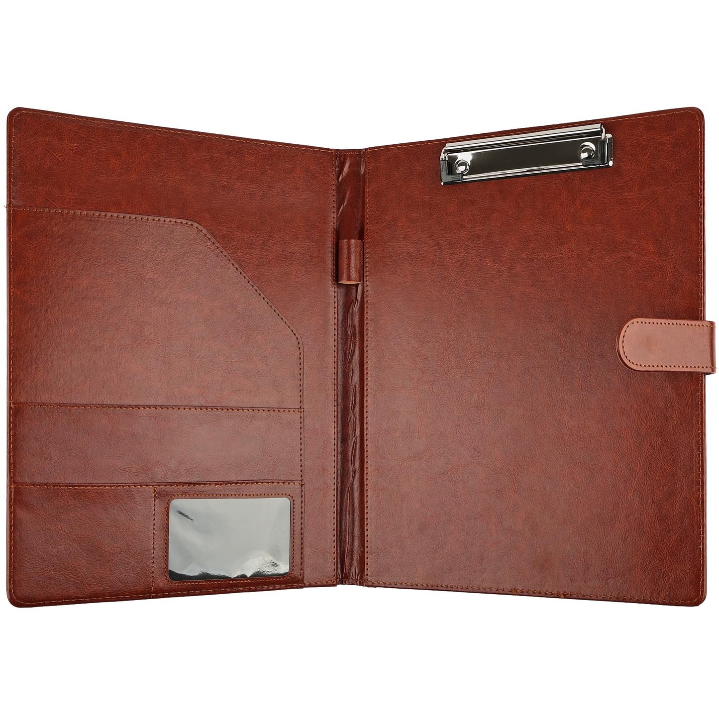 Professional Padfolio with Clipboard, Faux Leather Portfolio Folder Binder, Legal Pad Holder for A4 Letter Size Notepad, Resume, Writing Pad, Ideal Organizer for Business Office Conference (Brown)