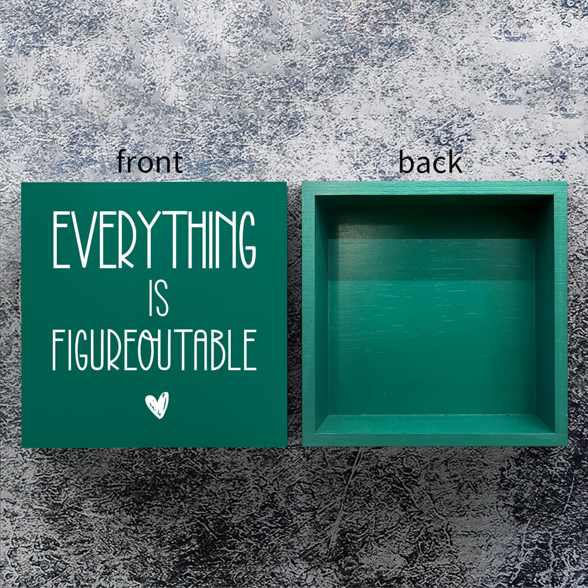 Everything Is Figureoutable Sign Decorative Home Office Desk Decor Inspiration Gift Square Desk Decor Decorations for Tabletop Bookshelf Library 5 x 5 Inches (Green)