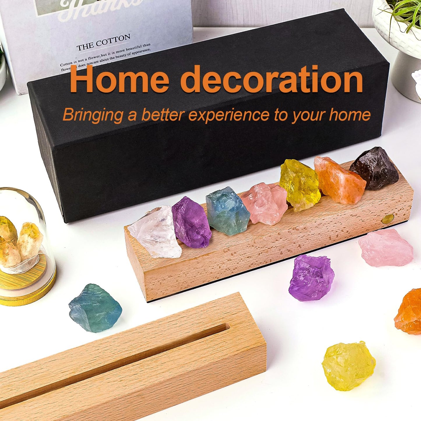 Runyangshi Crystal Night Lamp Natural Healing Crystal Raw Stone USB Port 3 Colours Dimming Mode Bedroom Lamp Suitable Night Light Ideal Gift