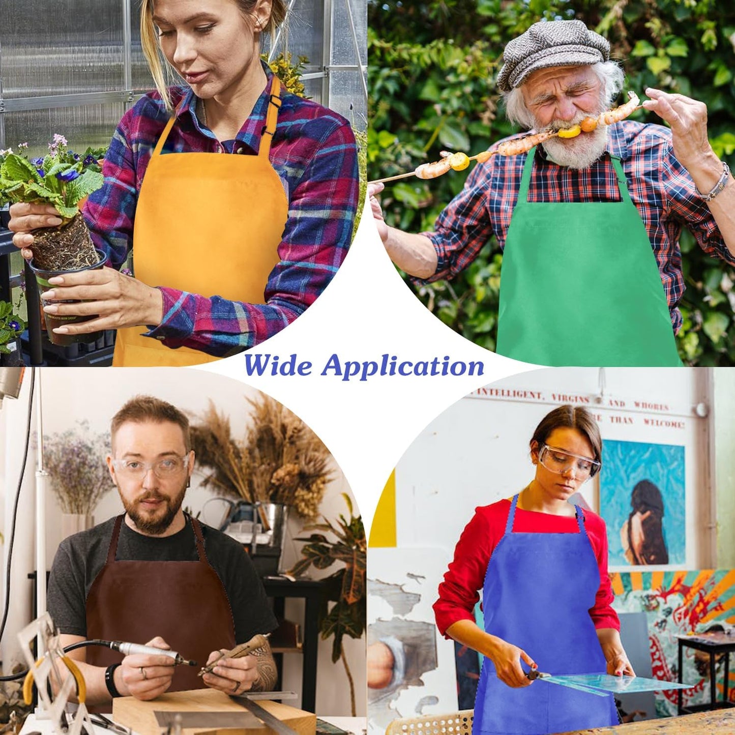 Nymmoata 10 Pack Painting Aprons Adult: Adjustable Mixed Color Aprons with 2 Pockets Craft Apron for Women Men Kitchen BBQ Cooking Restaurant Art Party DIY