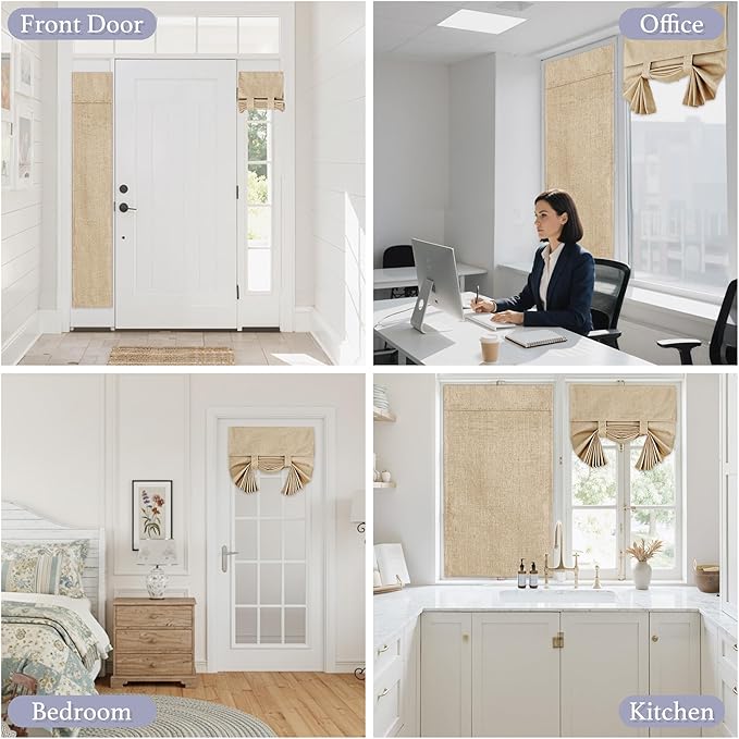 RYB HOME 100% Blackout Tricia Door Curtains, Linen Textured Blend Thermal Insulating Privacy French Door Window Tie Up Shades Sidelight Curtains for Kitchen, W 26 x L 72 inches, Camel, 1 Panel