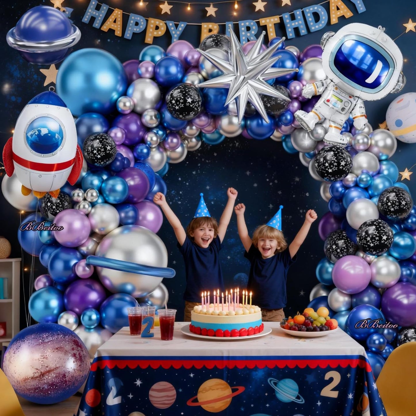 168PCS Space Themed Party Decorations Outer Galaxy Balloon Arch Kit with Blue Purple Silver Planets Stars for Galaxy Solar System Birthday Space Theme Christmas Party Decorations