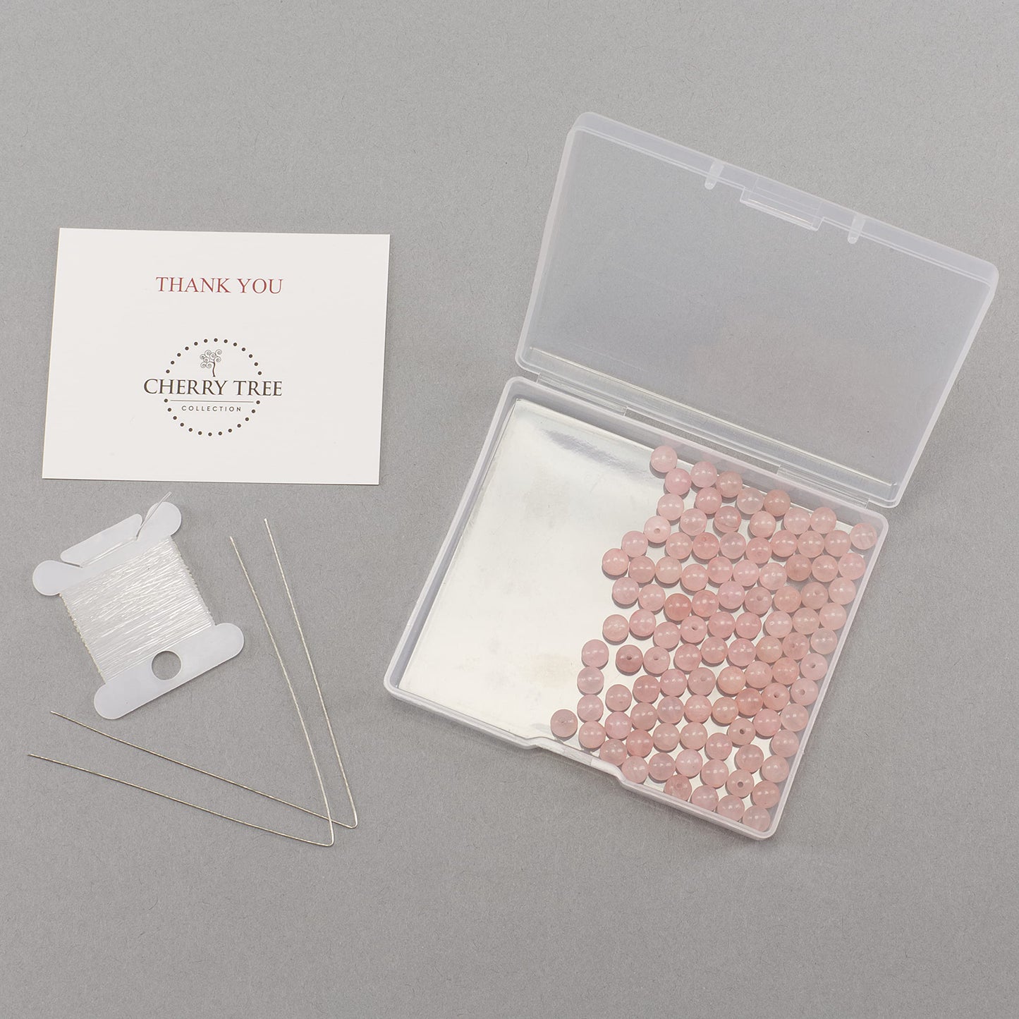 Cherry Tree Collection | 100PCS 6mm Rose Quartz Gemstone Round Beads for Jewelry Making | Includes Storage Box, Elastic String, and Needles
