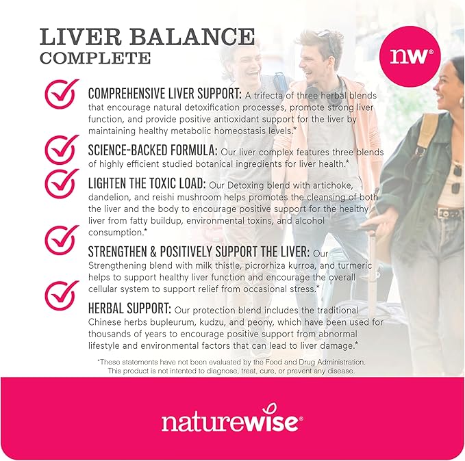 NatureWise Liver Balance Detox Supplement - Triple Repair Formula with Milk Thistle, Dandelion, Turmeric, Artichoke, Reishi Mushroom & Kudzu, Vegan - 60 Capsules[30-Day Supply]