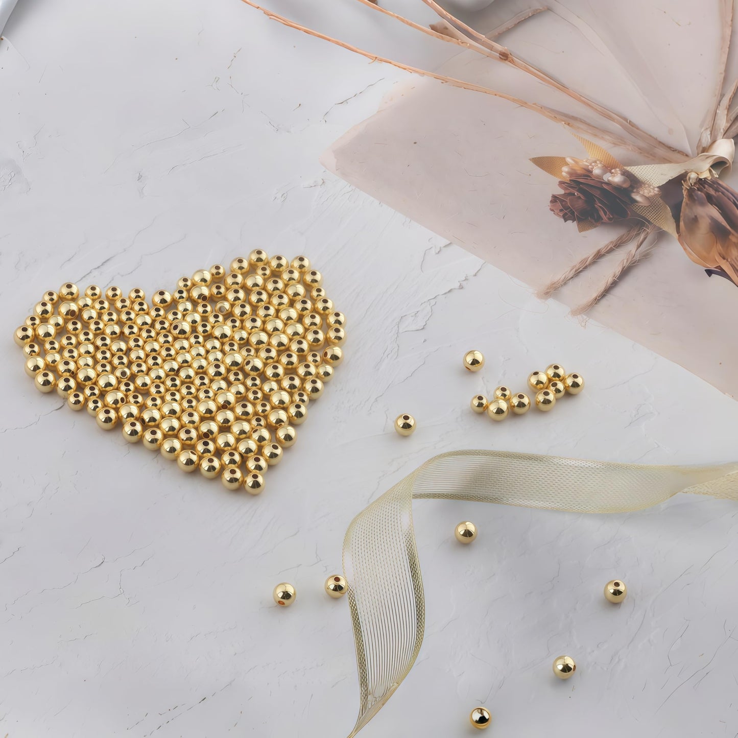 480pcs 2/2.5/3/4/5/6mm 18K Gold Filled Round Spacer Beads,Ball Seamless Spacer Beads,for DIY Jewelry Bracelet Necklace Making Findings (18K Gold)