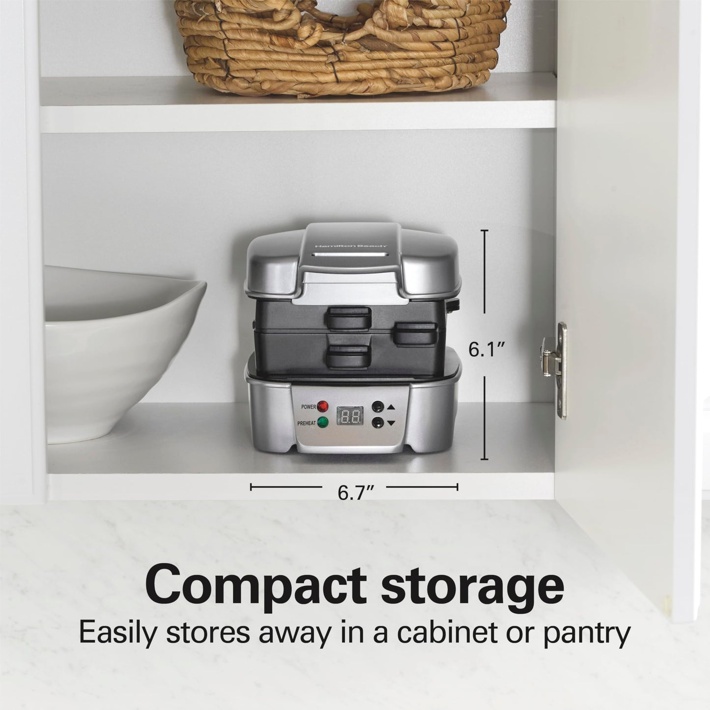 Hamilton Beach Sandwich Stacker Customizable Hot Sandwich Maker, 24 Sq. In. Non-Stick PFAS-Free Cooking Surfaces, Built-In Timer, Compact, Dishwasher-Safe, Perfect White Elephant Gifts, Silver (25471)