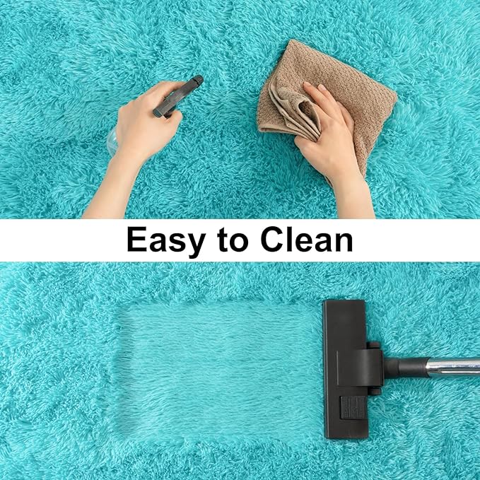 Soft Runner Rugs for Bedroom Hallways, 2x4 Teal Blue Fluffy Shag Throw Area Rug Non Slip for Bedside Dorm, Long Shaggy Furry Carpet for Nursery Living Room