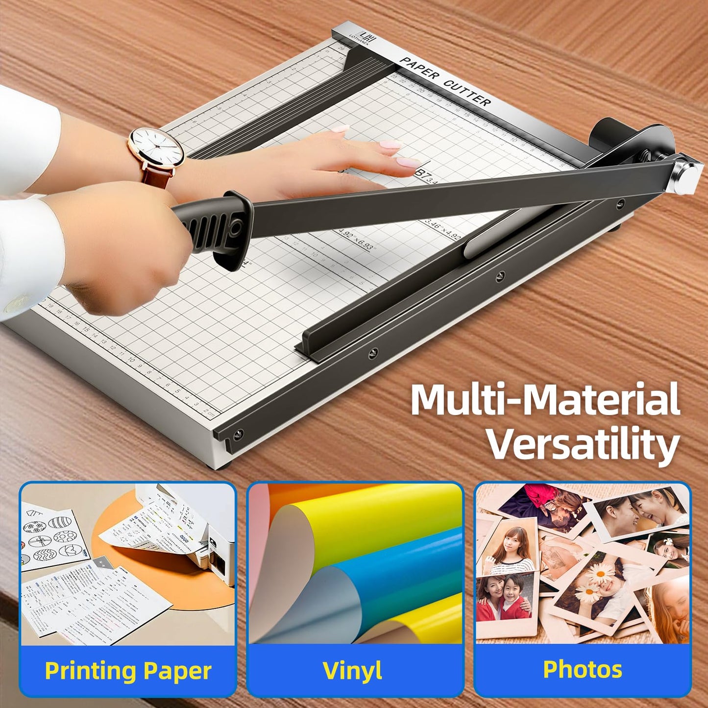 15 inch Guillotine Paper Cutter, LOTHANEK Heavy Duty Metal Base Cutting Machine B4 Paper Trimmer with Guide Ruler, Cutting 15 Sheets for Commercial Home Office