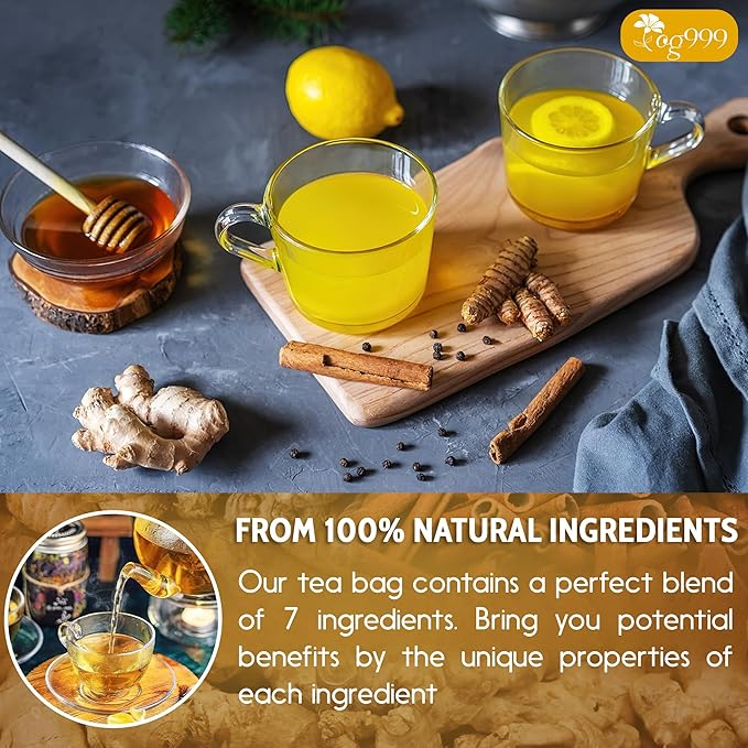 TOG999, 30 Bags Premium Turmeric Ginger Cinnamon Tea. Upgraded Version. Improve Digestion, Support Brain, Weight, Skin and Sleep. Eco-Conscious Tea Bags. No Sugar, No Caffeine, No Gluten, Vegan.