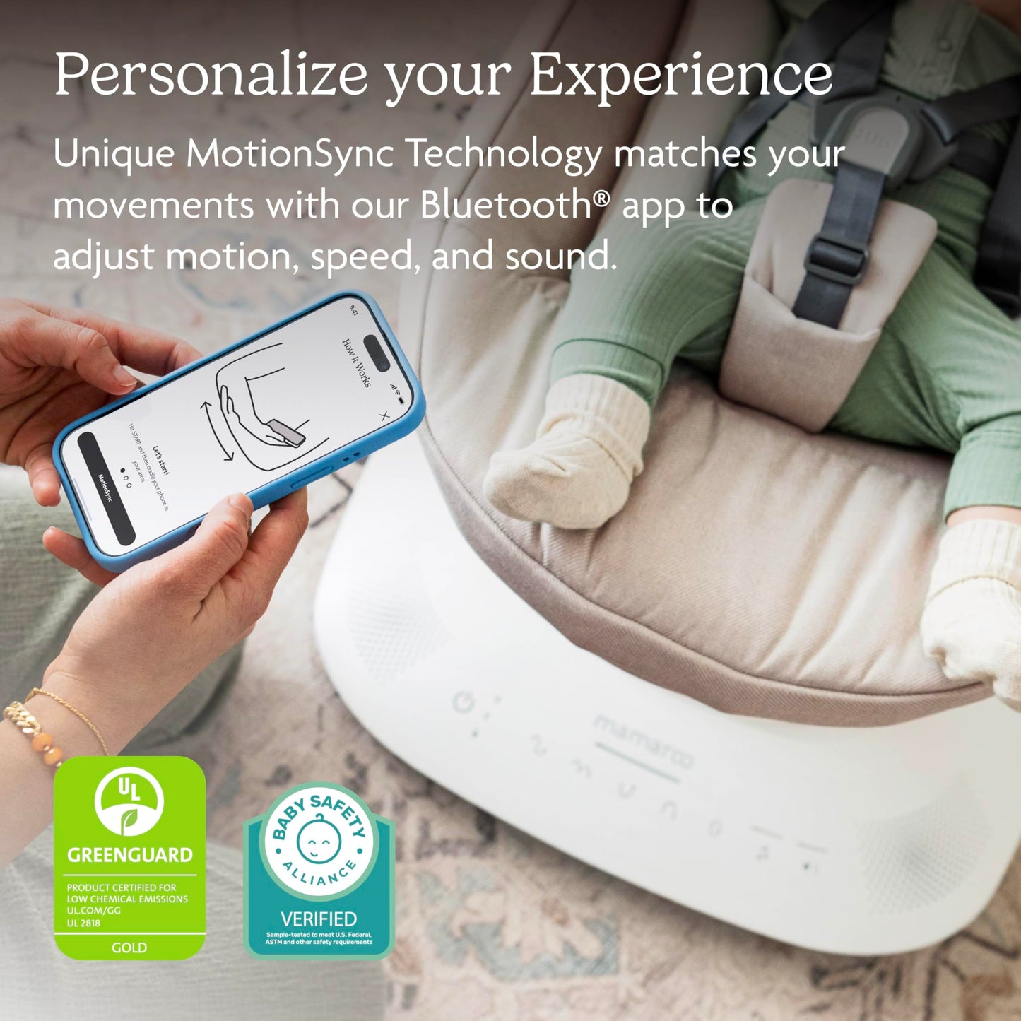 UPPAbaby Mamaroo Smart Swing – Customizable Soothing Modes with MotionSync Technology – Infant Recline + Bluetooth Enabled – Included Newborn Insert – Jake (Charcoal Mélange)