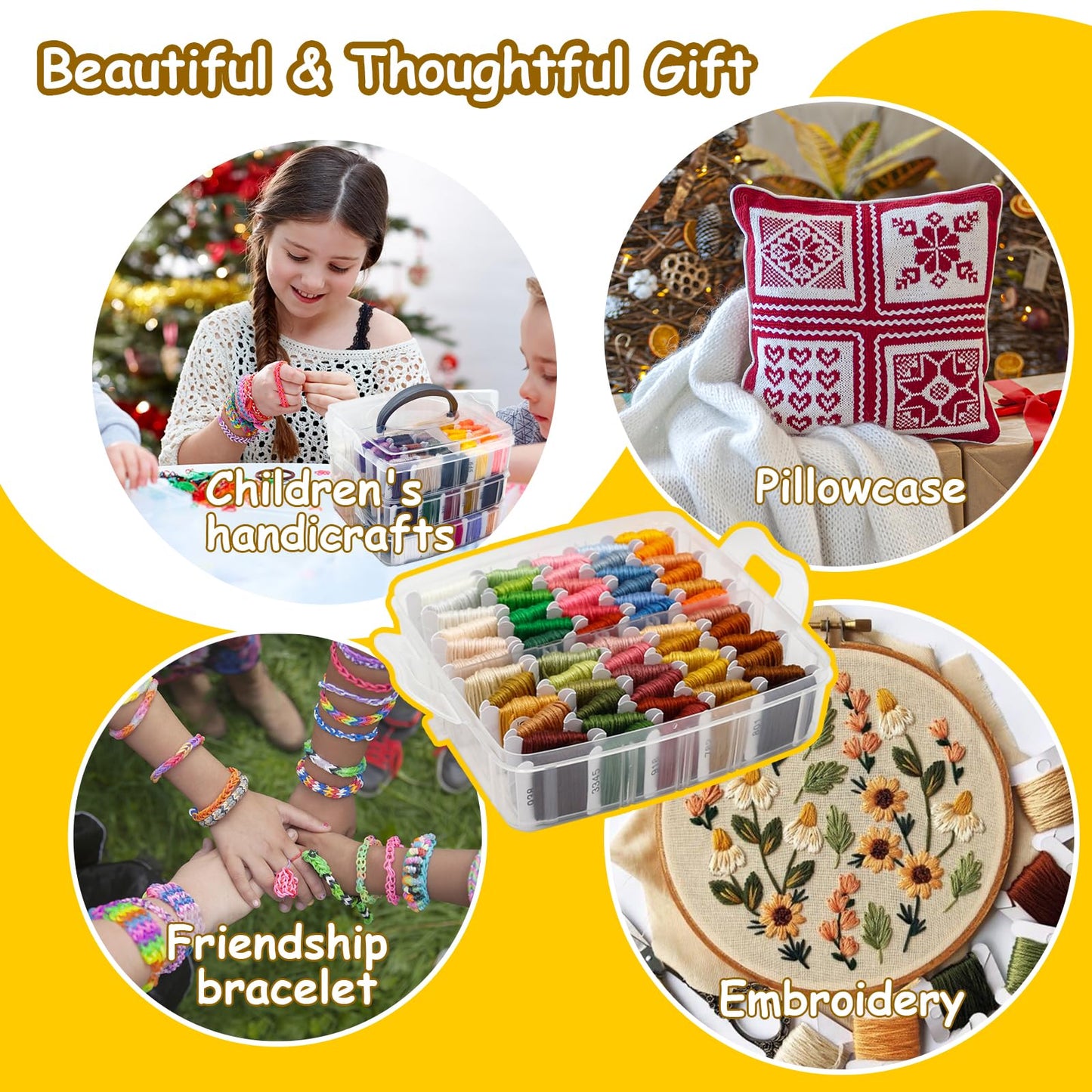 187Pcs Embroidery Floss Polyester Cross-Stitch Thread Kit with Tailoring Tools 150 Colors Friendship Bracelets Floss for Embroideries Sewing Handicraft DIY Project