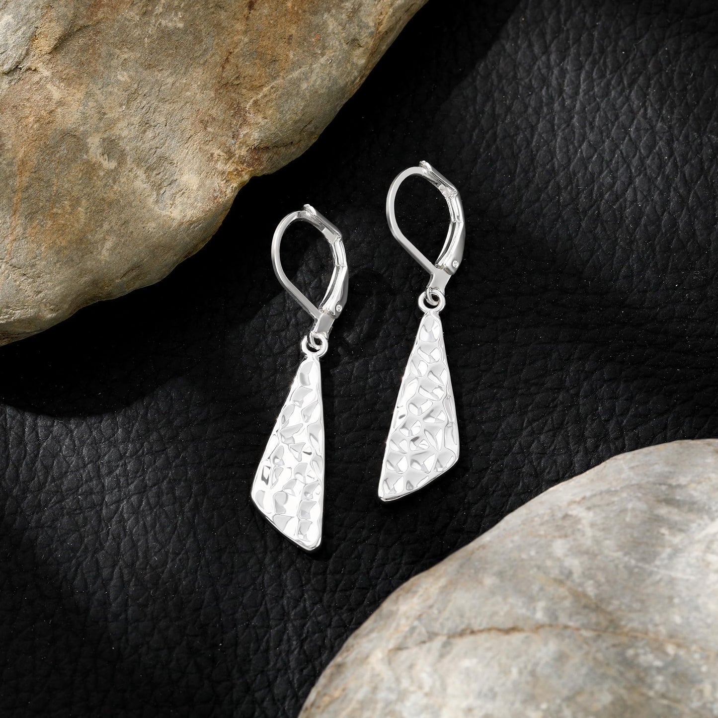 925 Sterling Silver Dangle Earrings for Women Leverback Hammered Earrings Hypoallergenic Silver Dangle Drop Earring for Gifts