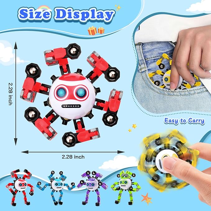 3 PCS Transformable Fidget Spinners Toys for Kids and Adults Stress Relief Sensory Toy for Teens Boys Autism Cool Fingertip Gyros Boy Girl Travel Party Favors Birthdays Gifts Stocking Stuffer