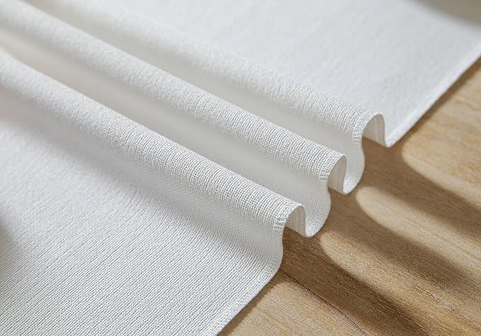 ZeeMart White Table Runners 108 Inches Long, Burlap Linen Style Rustic Farmhouse Table Runner, Long Boho Dining Table Runner, 13x108 Inches, White