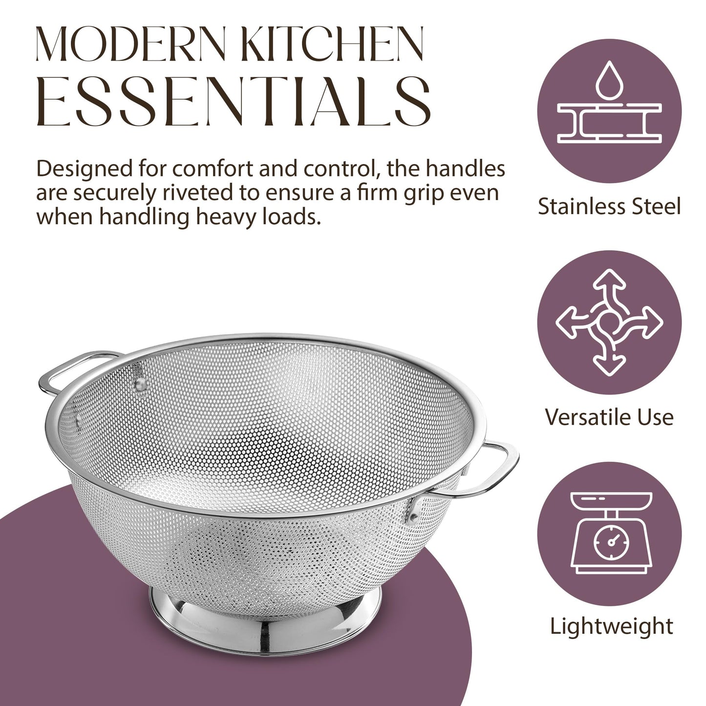 Bellemain Micro-perforated Stainless Steel Colander-Dishwasher Safe (3 QT and 5 QT)