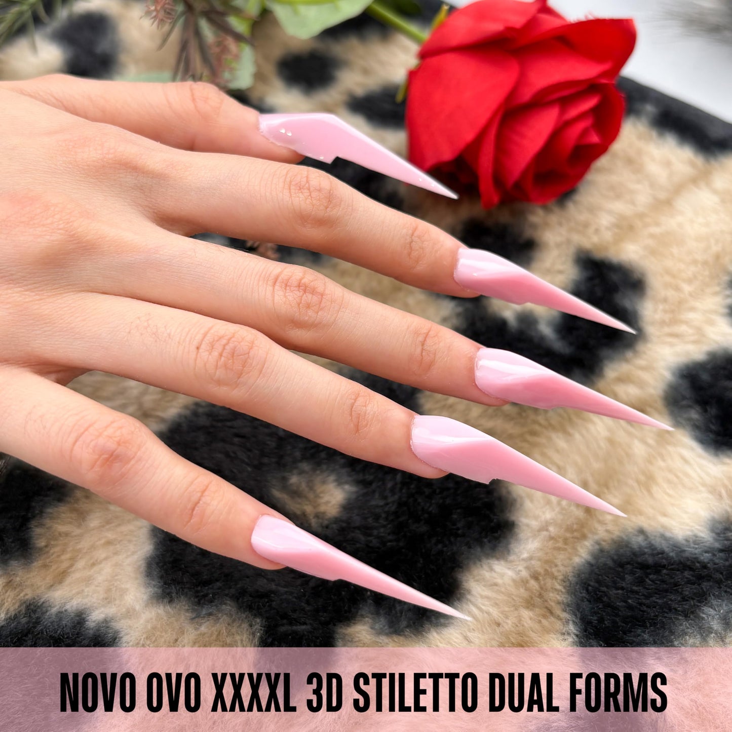 NOVO OVO XXXXL Dual Nail Forms Stiletto - 140Pcs Mechanical Dragon Claw Polygel Molds, 3D 4XL Extra Long Reusable Upper Forms for Sandwish Acrylic Extension (14 Sizes, 60mm Clear PMMA Scale)