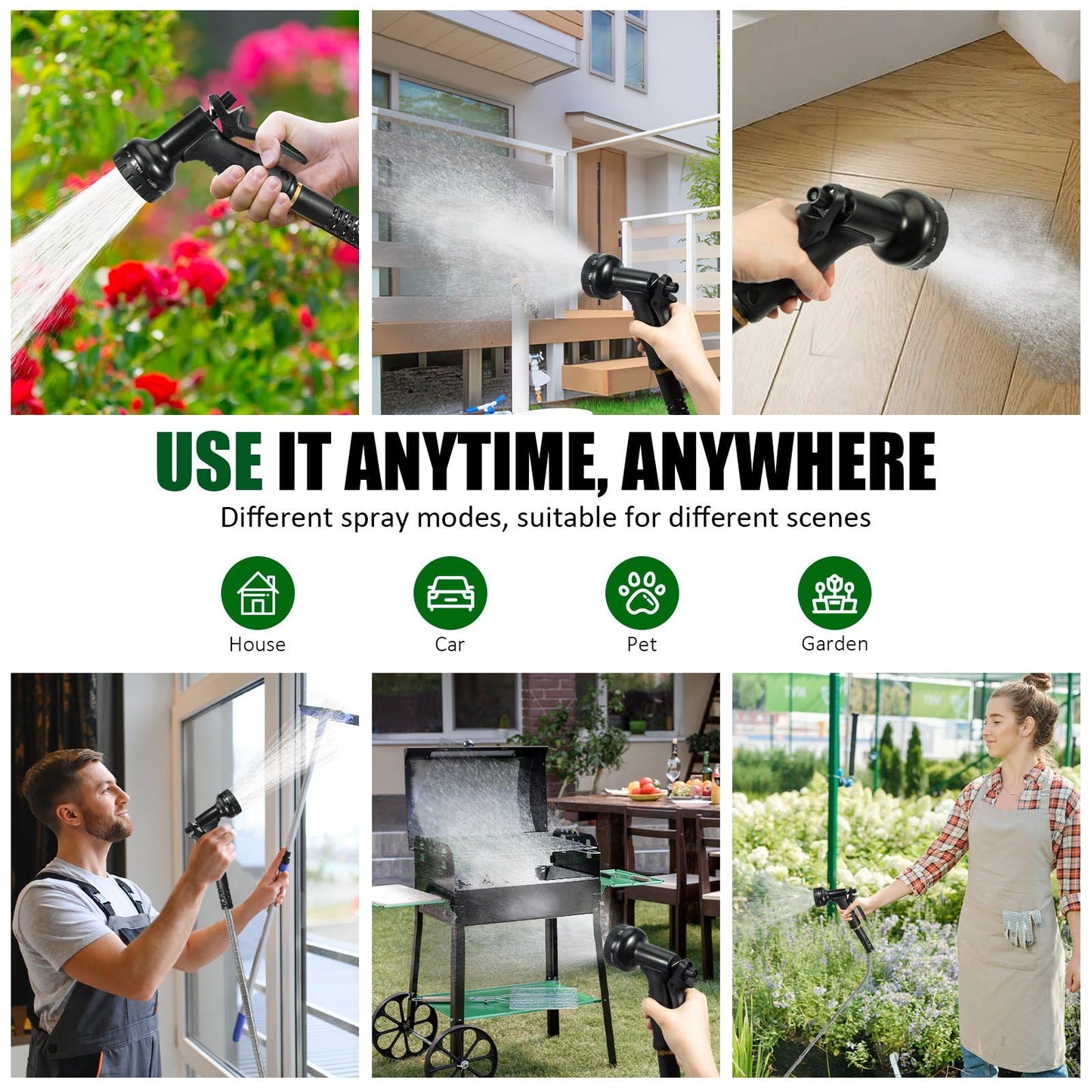 100ft Garden Hose, Heavy Duty Metal Water Hose 100 ft with 10 Function Nozzle, Flexible No-Kink, Pet-Proof & Puncture-Proof Stainless Steel Outdoor Hose for Yard