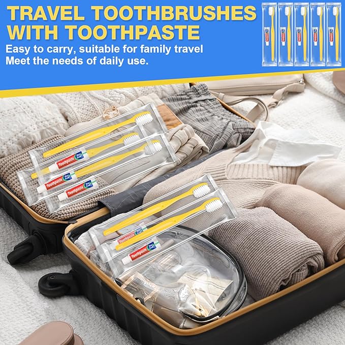 Disposable Toothbrushes with Toothpaste 30 Pack, Travel Size Toothbrush and Toothpaste Set, Bulk Tooth Brush Tooth Paste Kit, Individually Wrapped Travel Toiletries for Homeless, Hotel