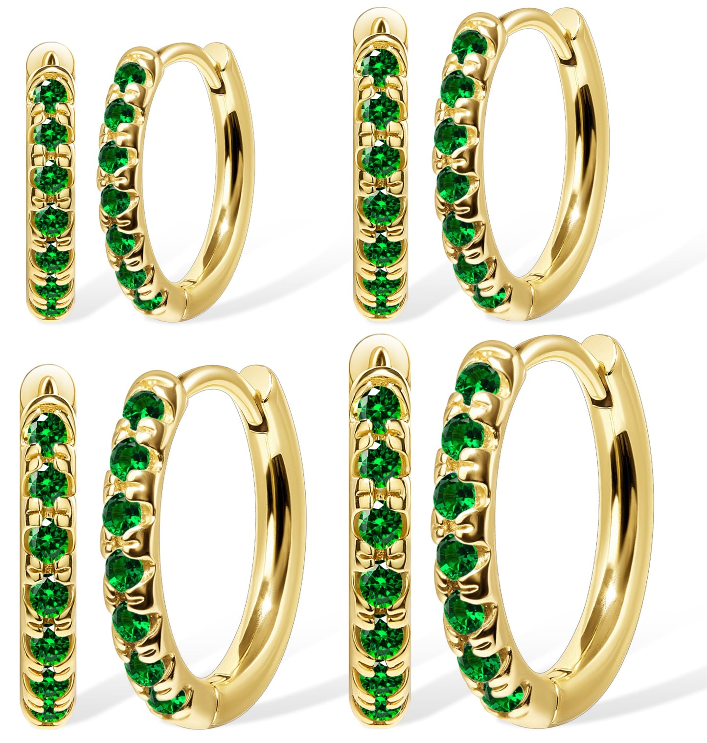 St Patrick's Day Earrings Gold Green Earrings Set for Women, Small Huggie Hoop Stack Cartilage Earring for Multiple Piercing,Green Clip On Jewelry for Women