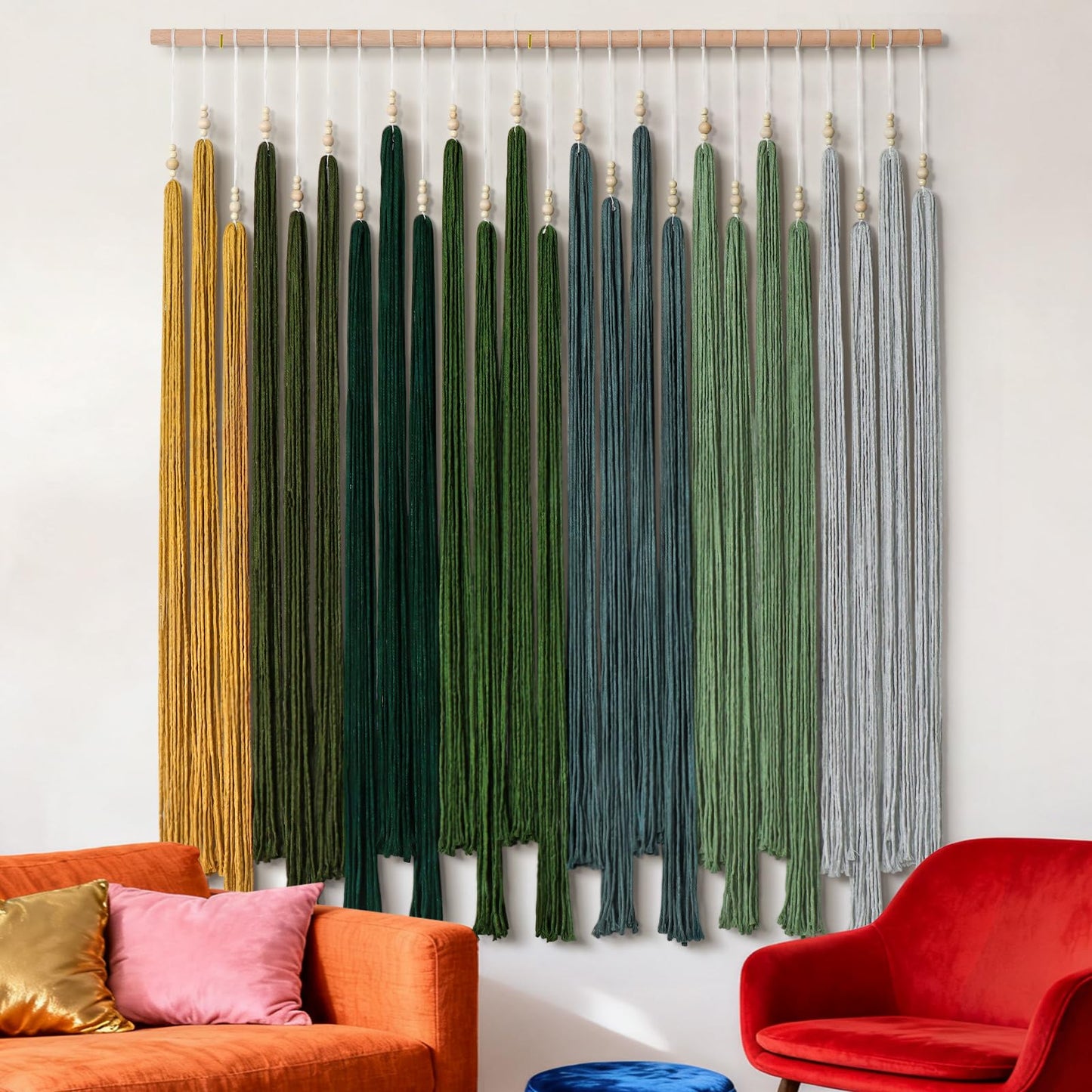 KHOYIME Macrame Wall Hanging Large Boho Home Decor Aesthetic, Bohemian Green Tassels Tapestry Modern Handmade Artwork Chic Wall Art Decorations for Living Dining Room Bedroom Nursery Office 38.5"x43"