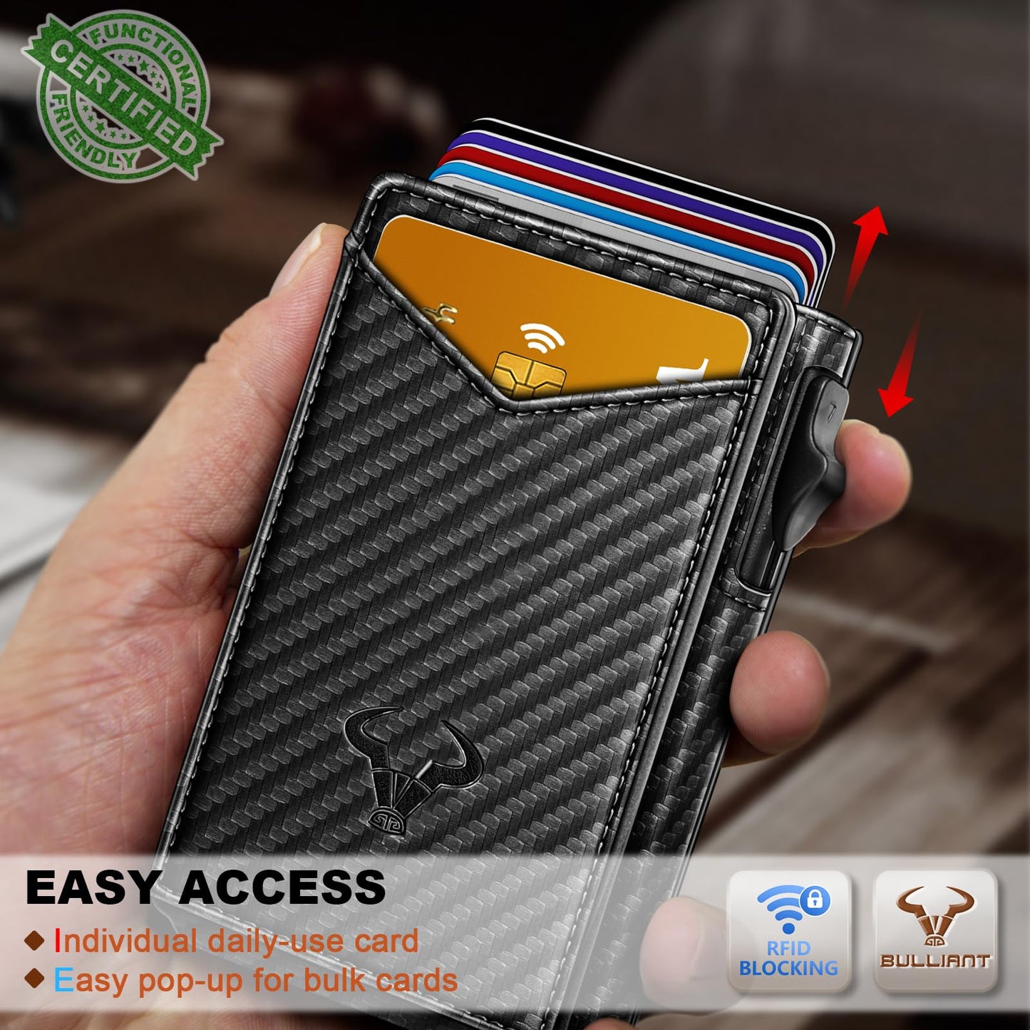 BULLIANT Men Wallet,Magnetic Metal Wallet Money Clip 9Cards Pop-up Access RFID Blocking