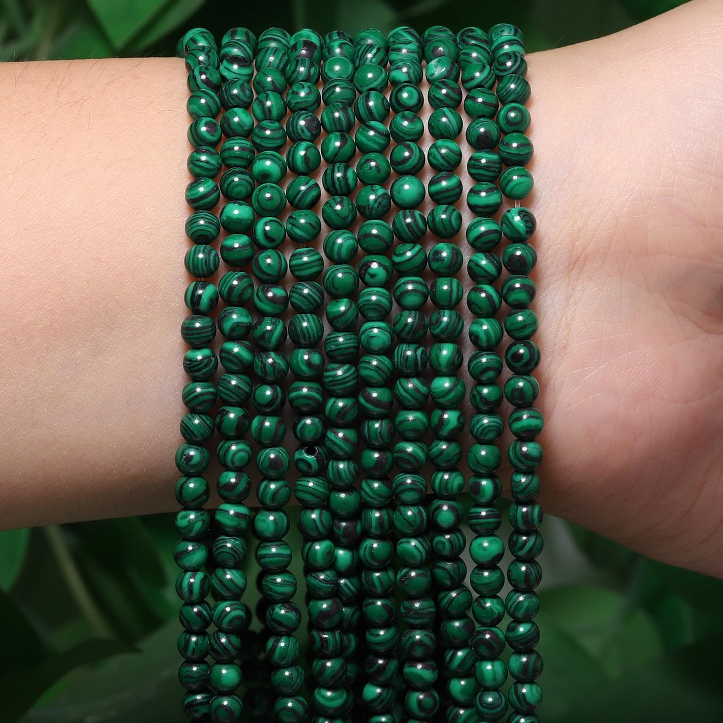 Songxi 90pcs 4mm Green Peacock Natural Round Stone Beads for Jewelry Making, Smooth Loose Small Gemstone Beads for Bracelets Necklace, Chakra Stones with Energy Power
